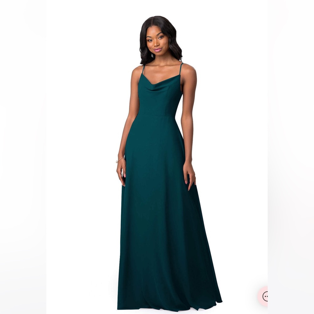 Azazie Daenerys A-Line Cowl Chiffon Floor-Length Dress Pine